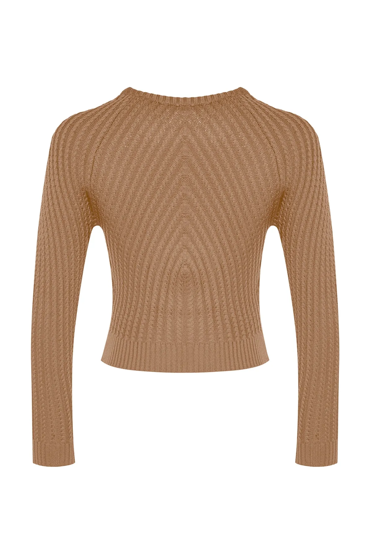 Trendyol Collection  Kurzer Strickpullover mit Rundhalsausschnitt in Kamel TWOAW24KZ00765