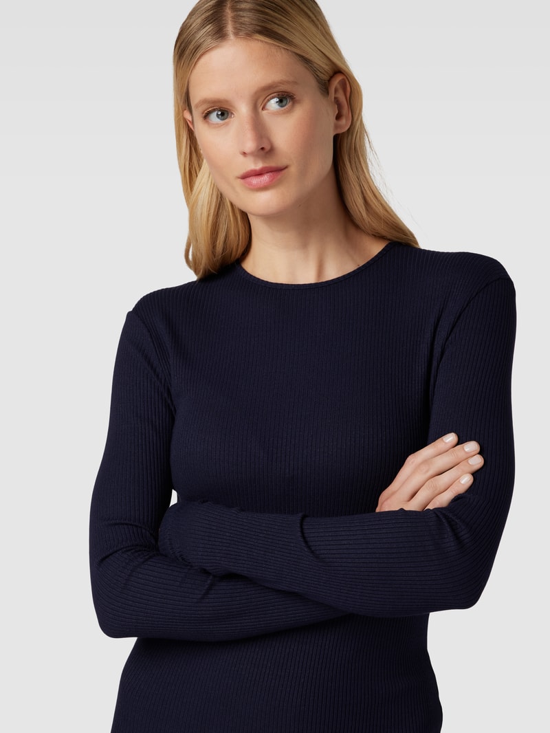 Midikleid in Ripp-Optik mit Rundhalsausschnitt in marineblau