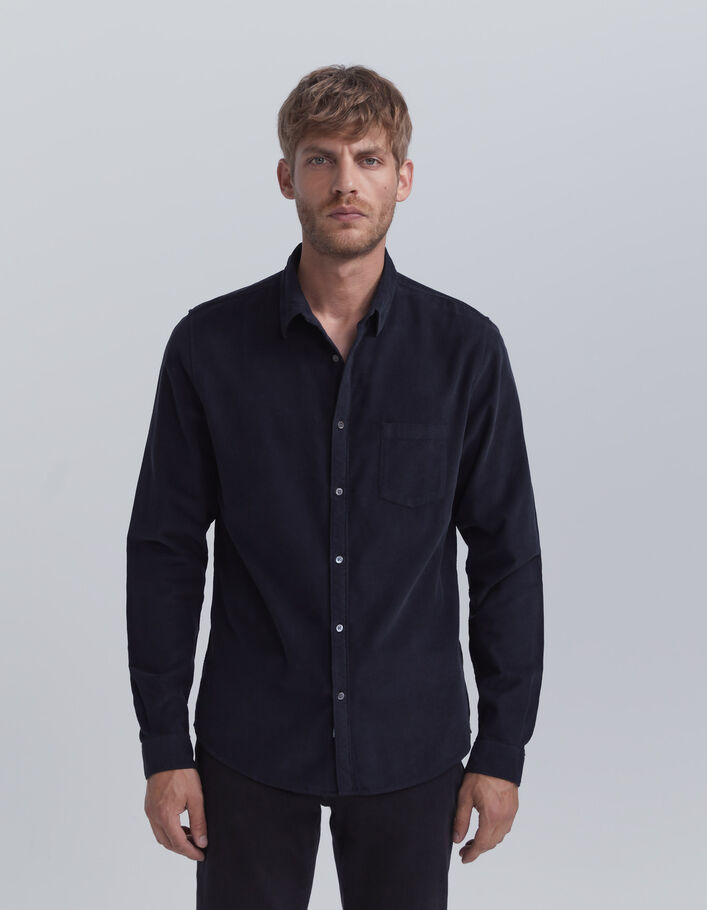 Chemise REGULAR marine en velours milleraies Homme