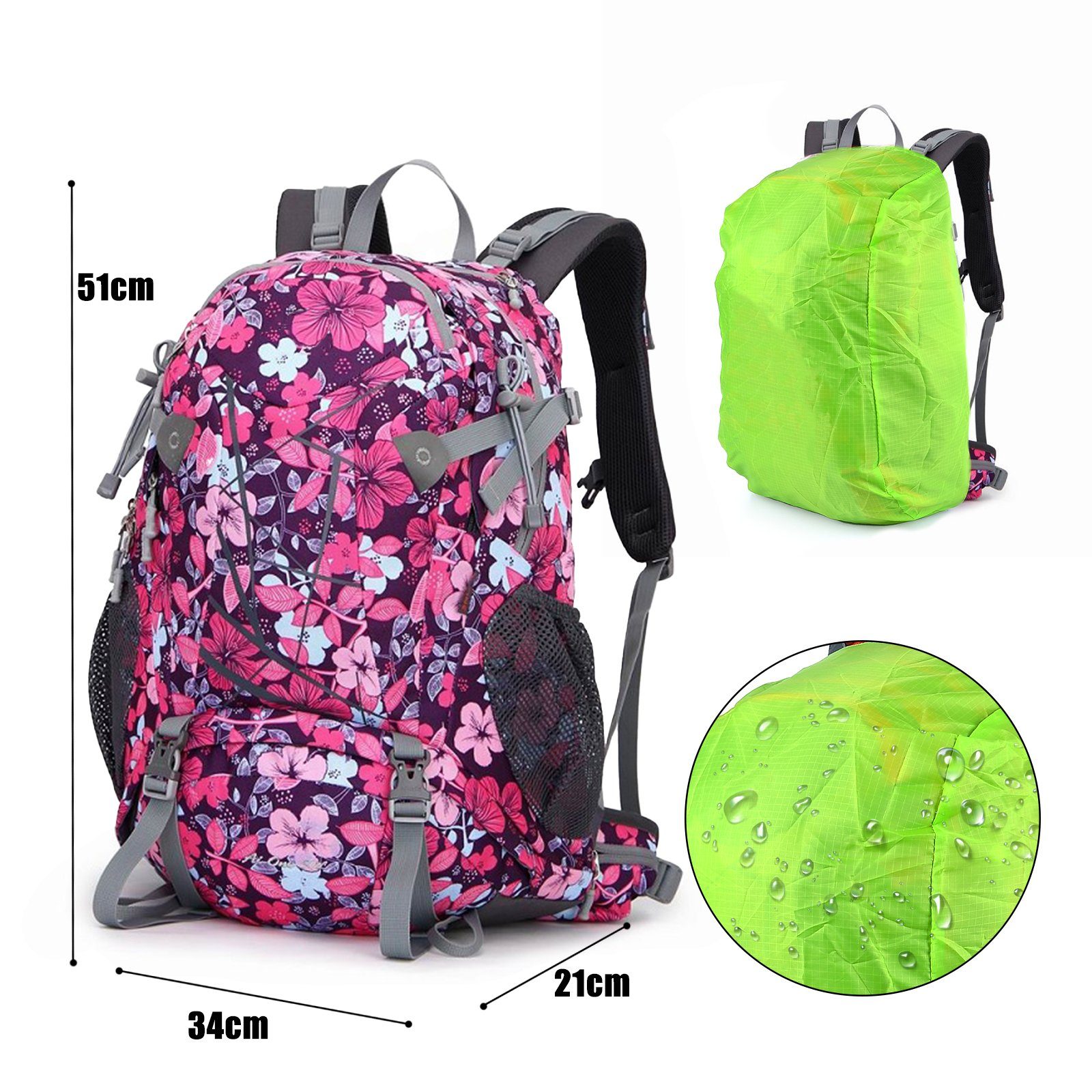 TAN.TOMI Kletterrucksack 30L Großer Wanderrucksack mit Rückenbelüftung, wasserabweisend Daypack, mit Regenschutz für Outdoor Reisen Camping Trekking