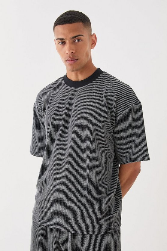 Kastiges strukturiertes Oversize T-Shirt mit Streifen