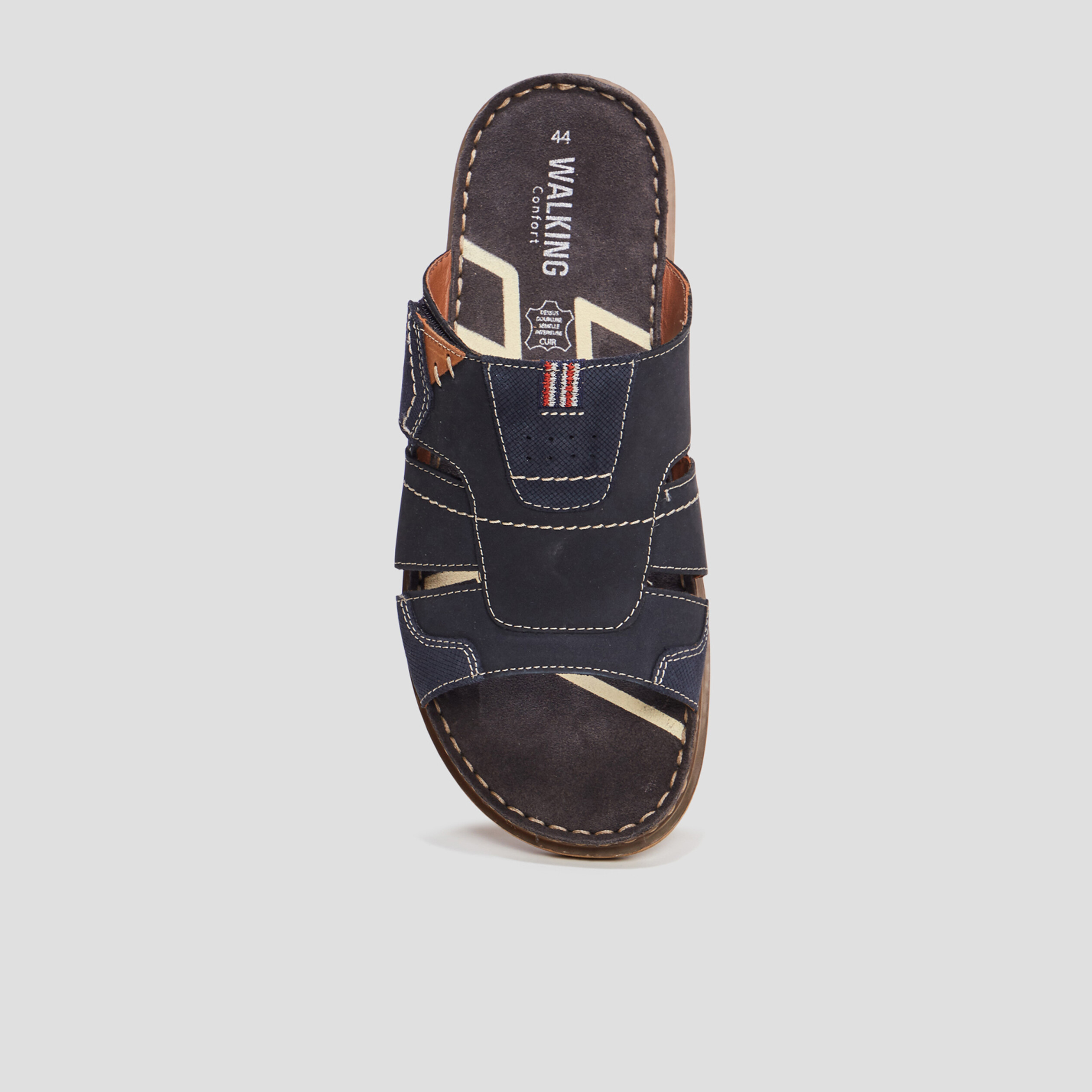 Mules en cuir Walking bleu marine homme | La Halle