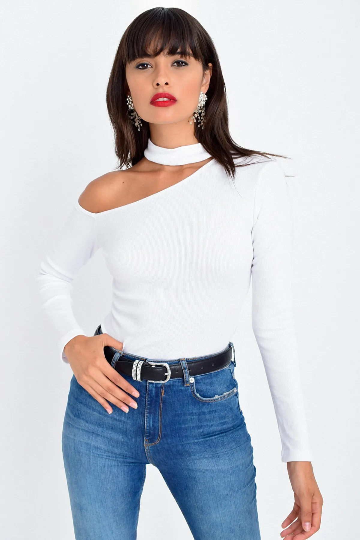 Cool & Sexy  Weiße One-Shoulder-Bluse für Damen CG53