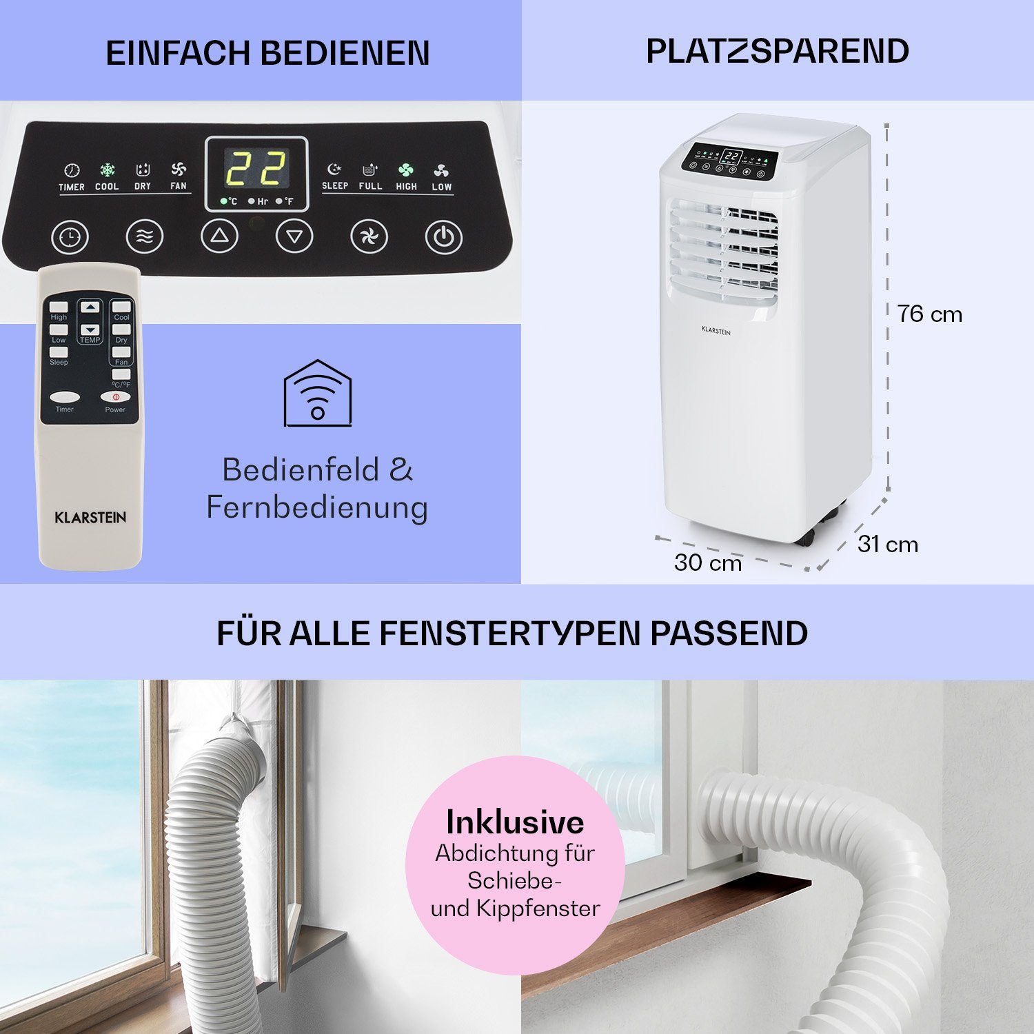Klarstein Klimagerät Pure Blizzard 3 2G, Klimagerät mobil Air Conditioner Kühlgerät Luftkühler