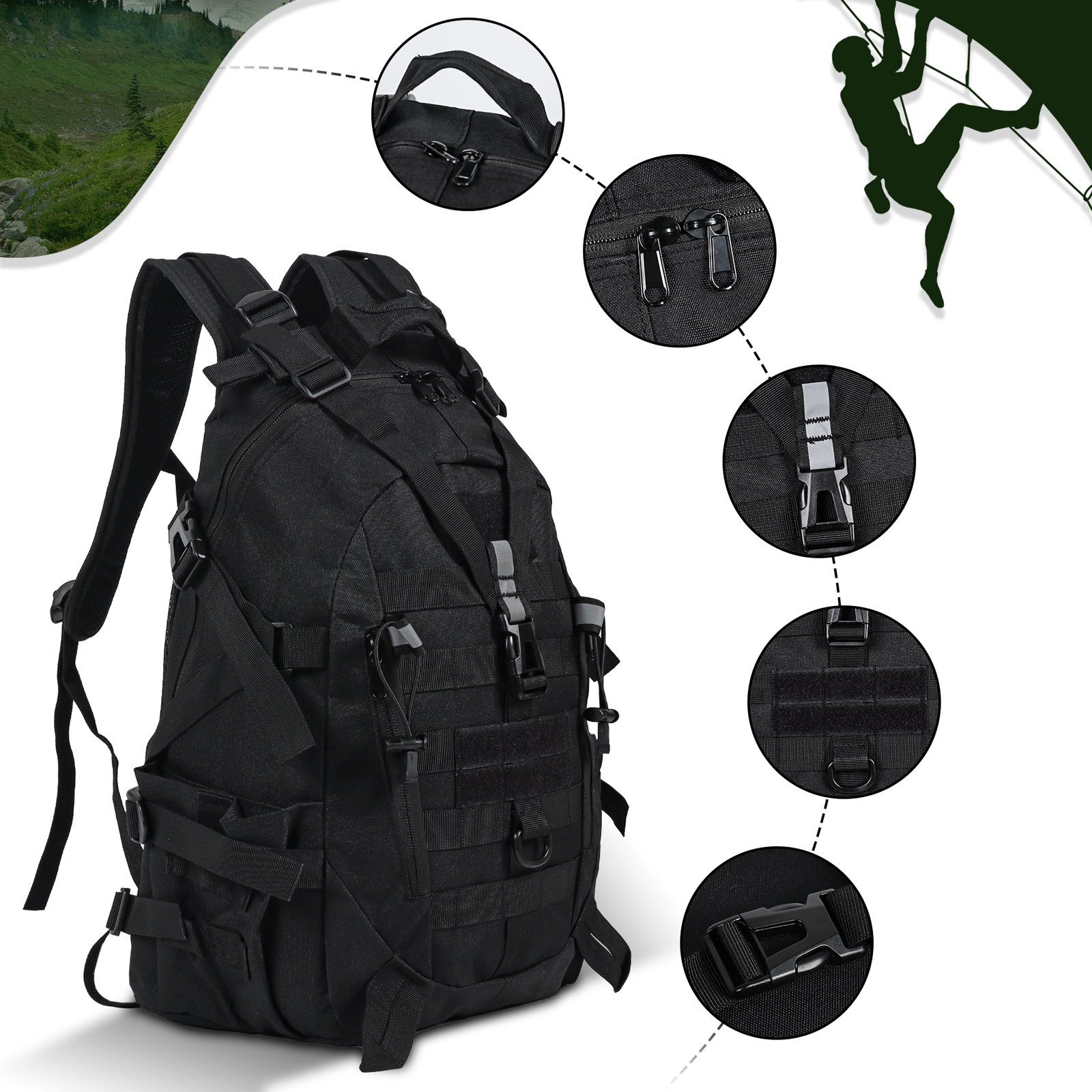 TAN.TOMI Trekkingrucksack 27L Taktischer Militär Rucksack Trekkingrucksack Wanderrucksack Herren, Molle Survival Rucksack Wasserdicht für Outdoor Reisen Camping