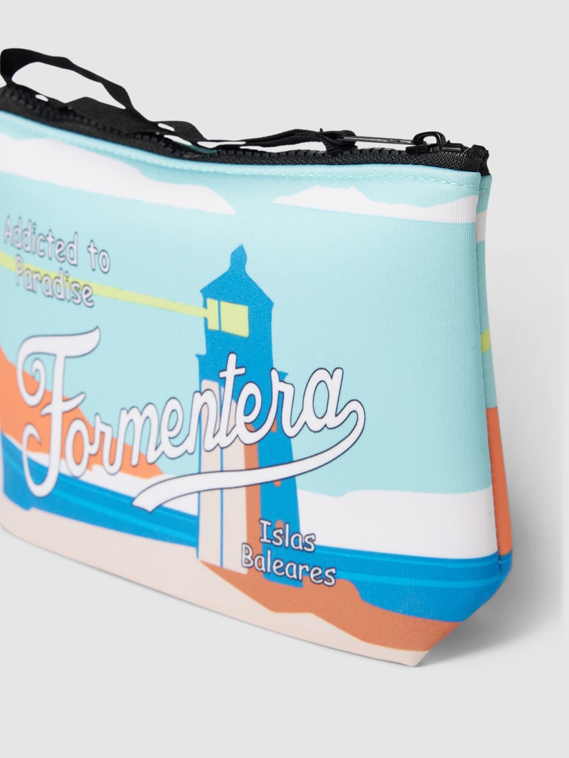 Kulturtasche mit Allover-Muster Modell 'ALINE SPONGE' in aqua blau