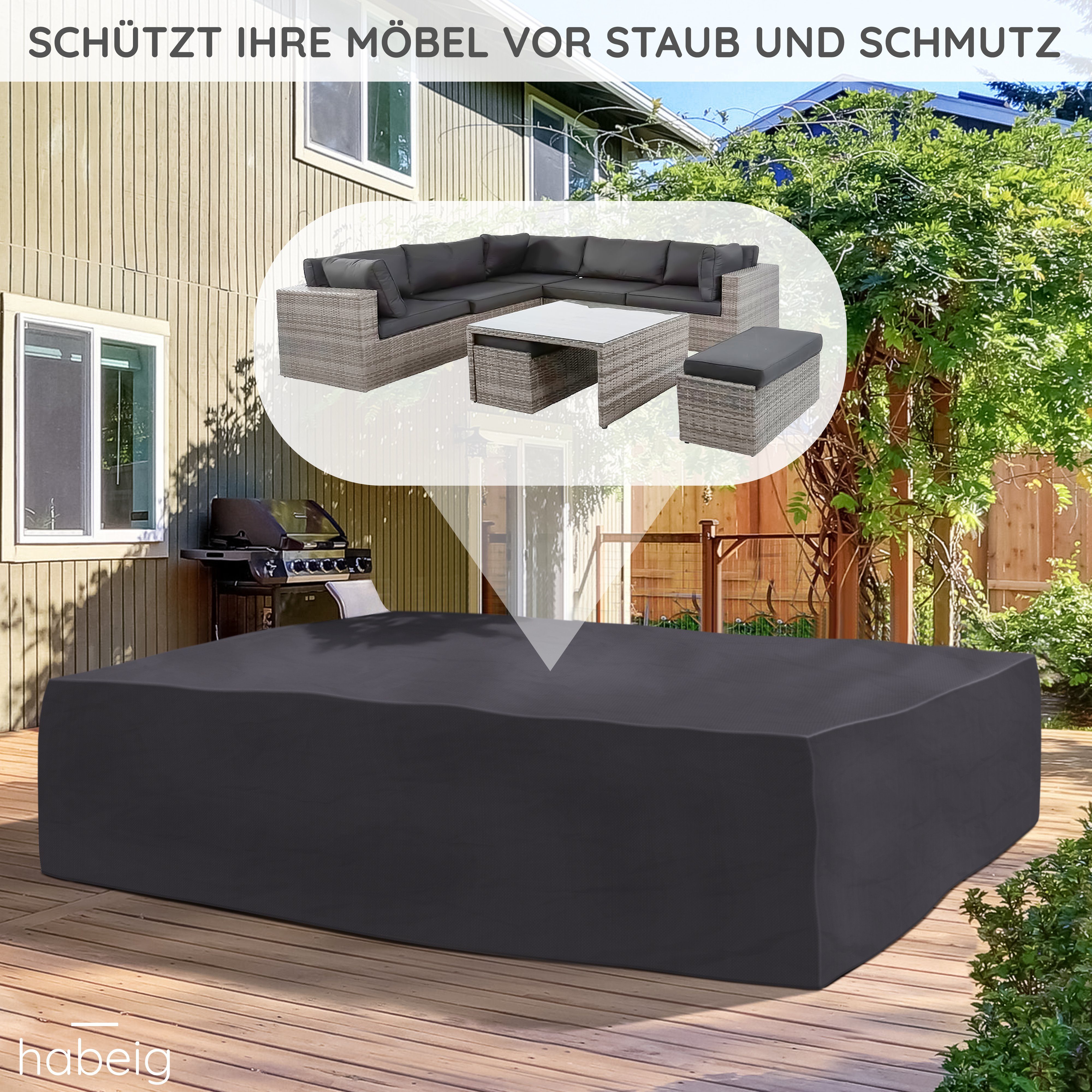 habeig Gartenmöbel-Schutzhülle XXL Schutzhülle Gartenmöbel 300x250x80cm 140g/m² PP Woven Sitzgruppe, 100% Wasserdicht