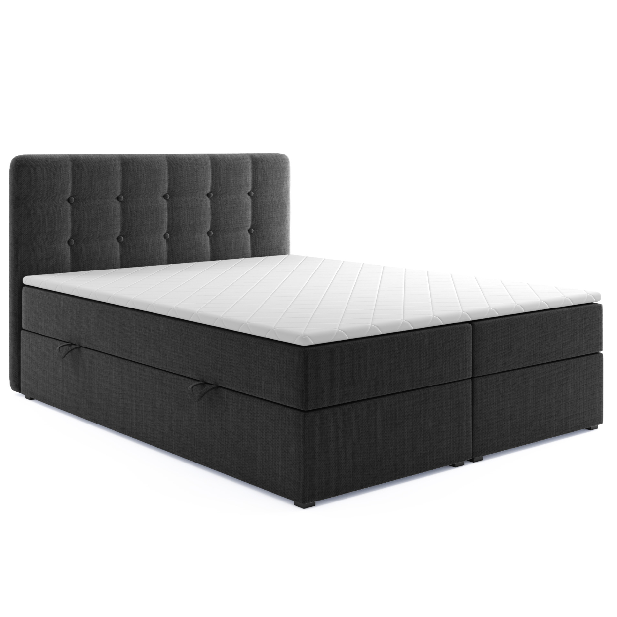 Möbel Punkt Boxspringbett PRAG Chesterfield mit Bettkasten 180 x 200 cm Webstoff schwarz