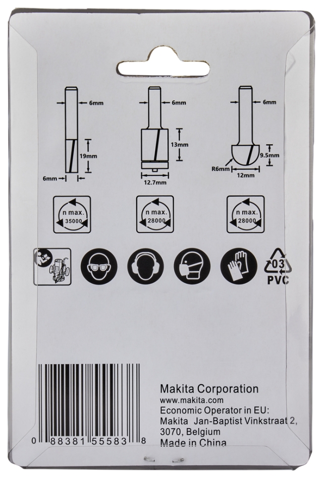 Set de freze Makita Accessories D-70459, 6 mm, 3 piese