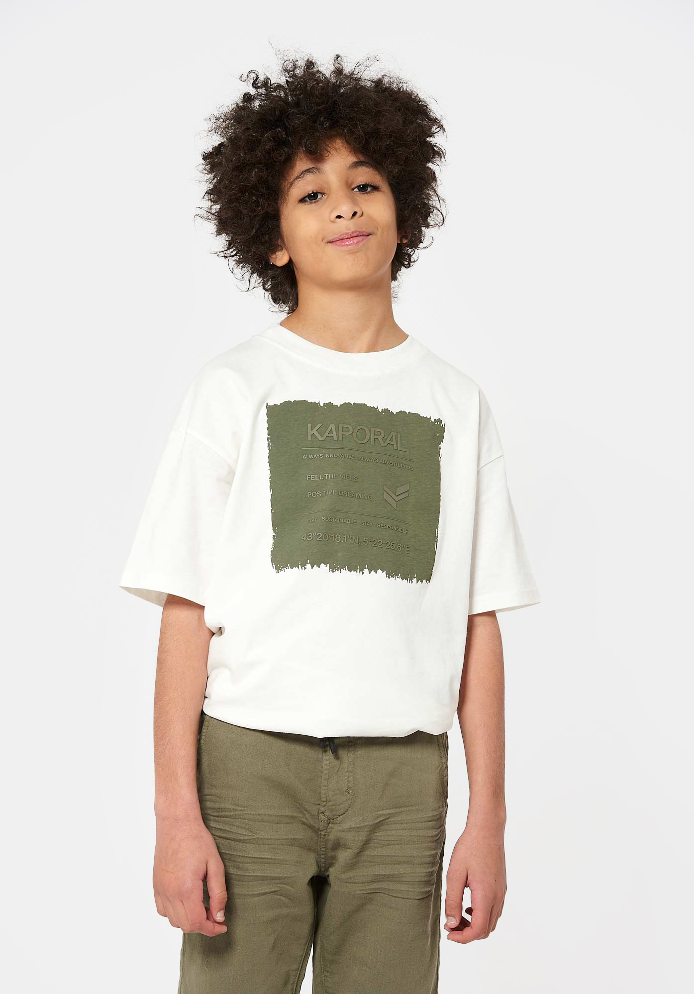 PORTO  T-shirt blanc & kaki Garçon en 100% coton