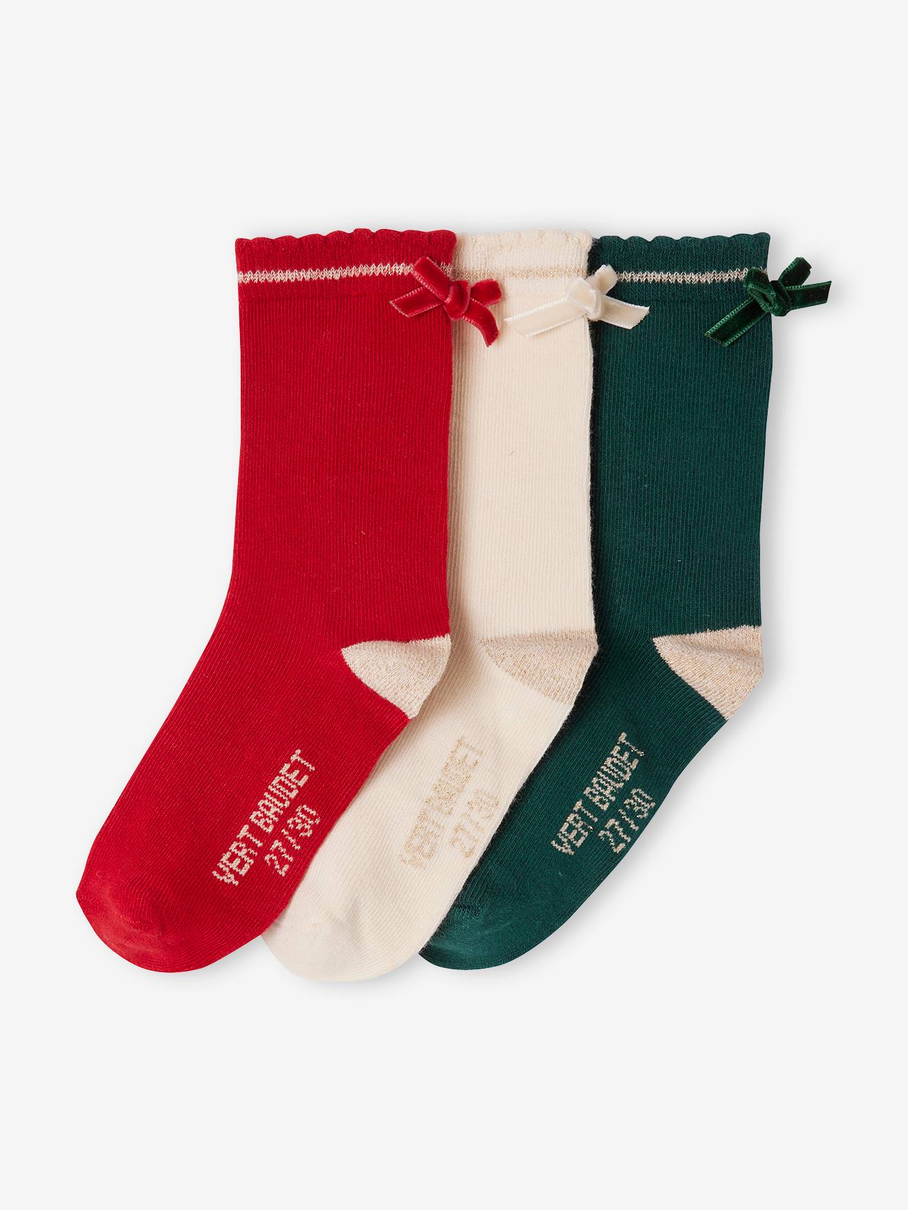 Vertbaudet Mädchen Weihnachts-Geschenkset: 3er-Pack Socken mit Schleife - rot