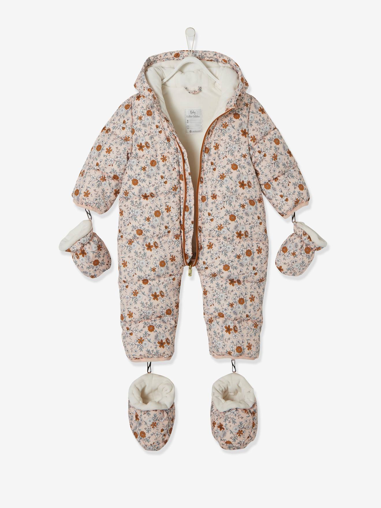 Vertbaudet Mädchen Baby Winter-Overall, Blumen, Recycling-Polyester - zartrosa bedruckt
