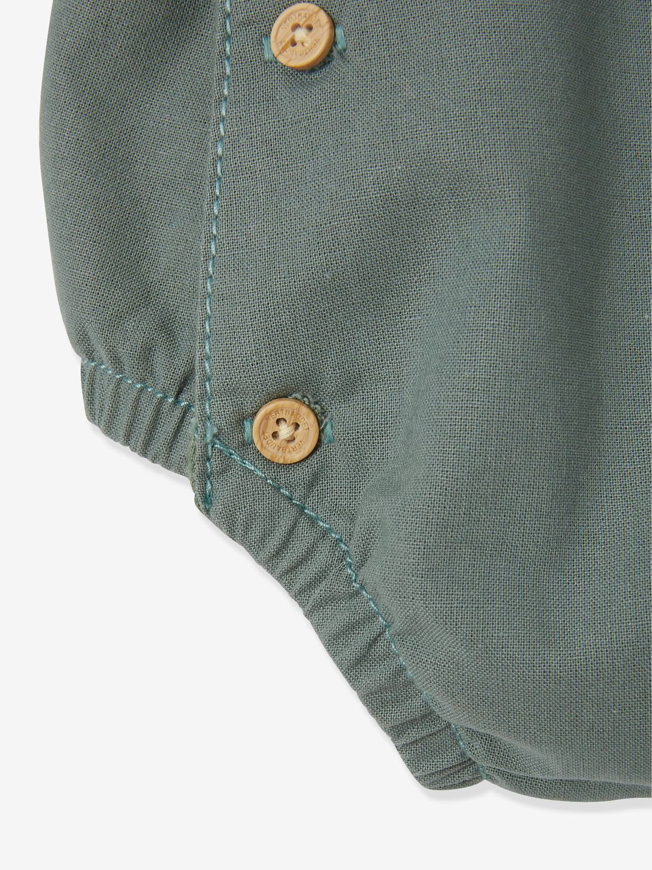 Combinaison bébé naissance forme barboteuse bleu chambray rayé