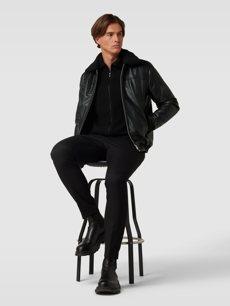 Lederjacke mit Umlegekragen in schwarz