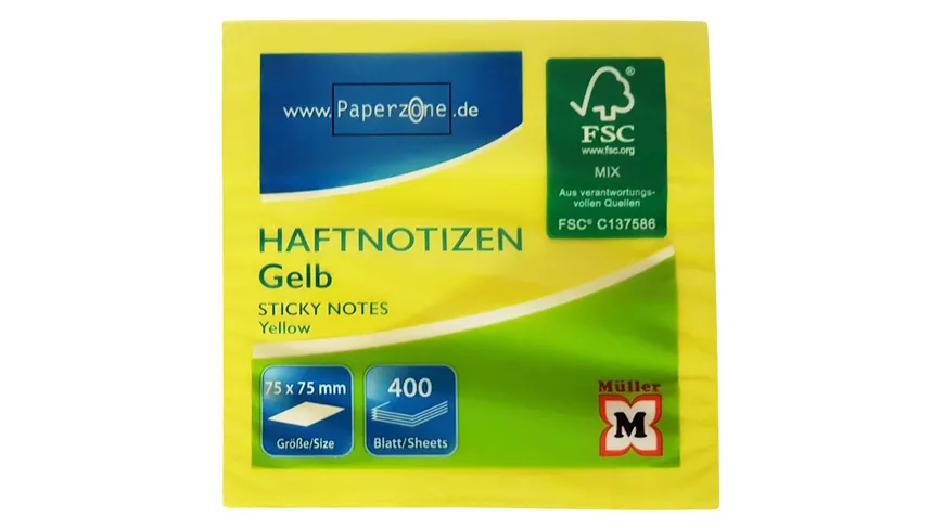 PAPERZONE Haftnotizwürfel 400 Blatt gelb gelb