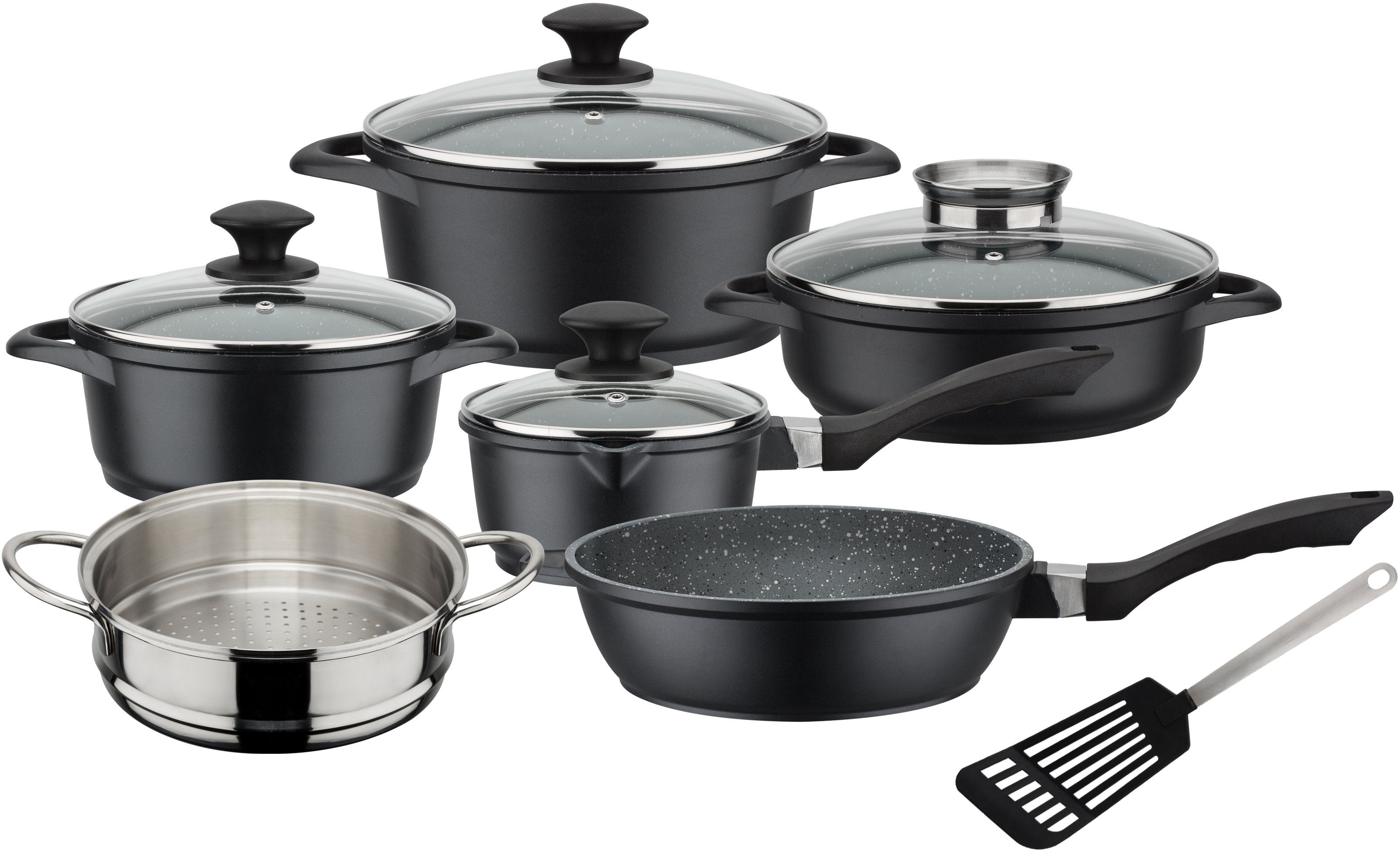 GSW Topf-Set Gourmet Granit, Aluminiumguss (Set, 11-tlg), Induktion