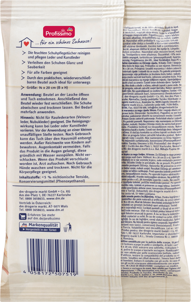 Schuhpflegetücher feucht, 15 St