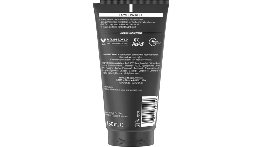 TAFT Styling Gel Power Invisible 150 ml Haltegrad 5 - sehr starker Halt 150 ml