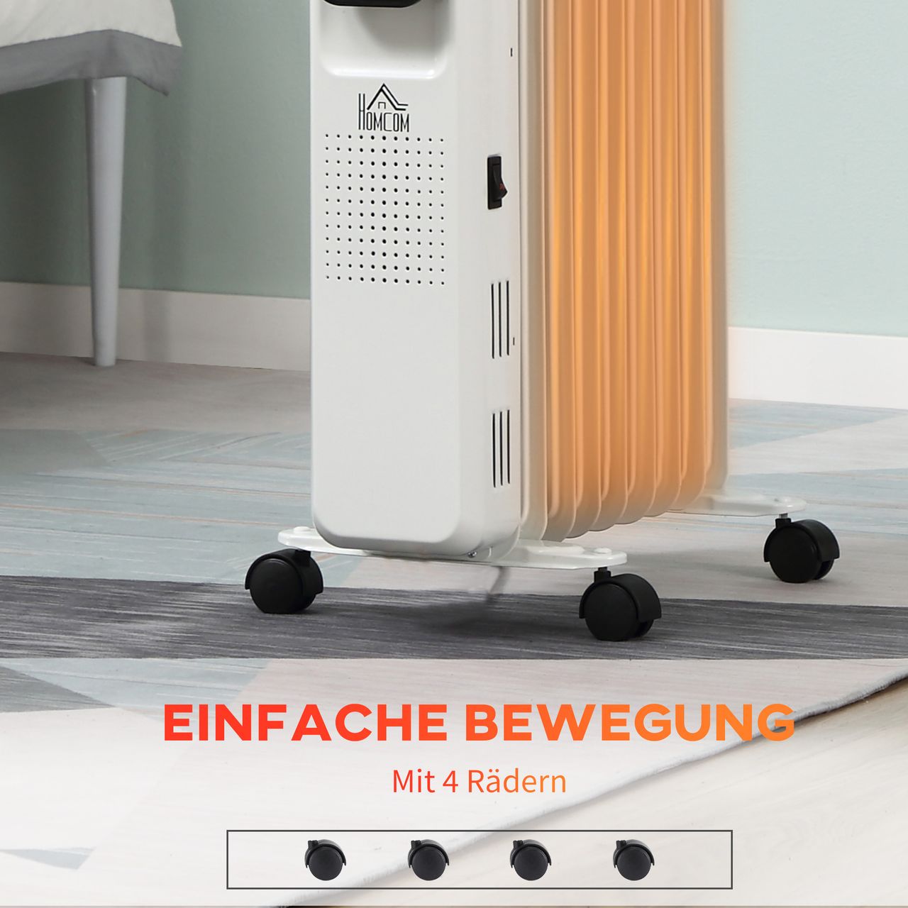 HOMCOM Ölradiator tragbar elektrisch Heizkörper 1830-2180W 11 Heizplatten