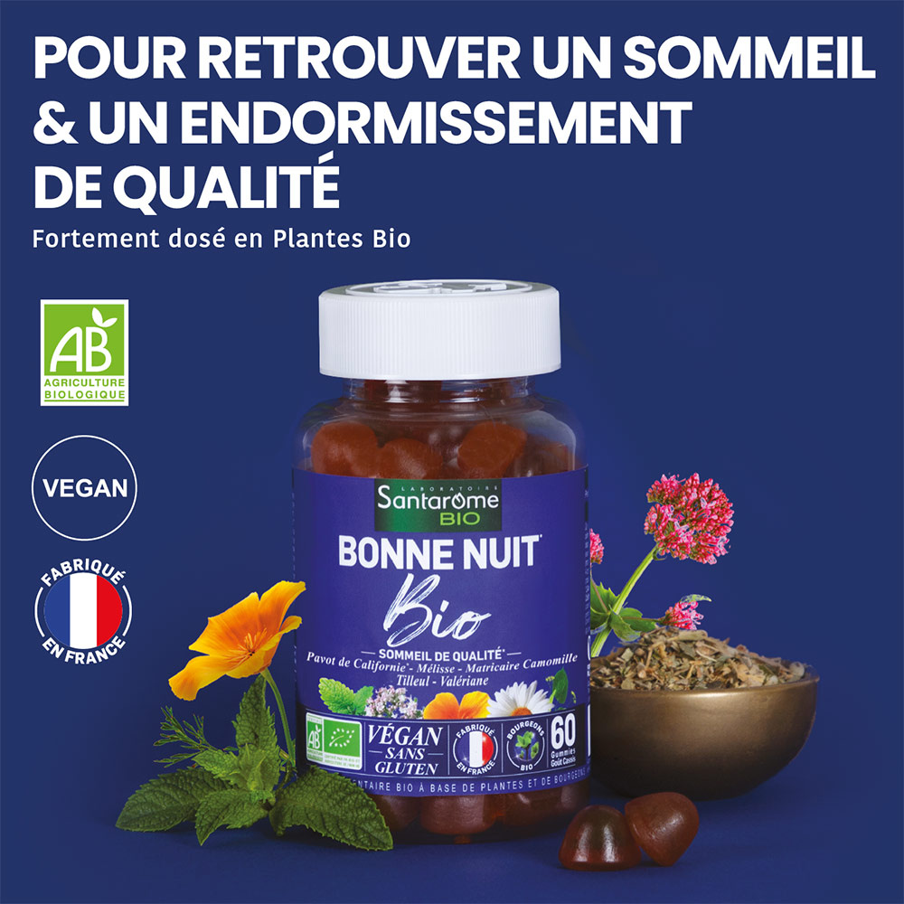 Santarome Bio Coffret 2 + 1 Bonne Nuit Bio - Pour desnuits sereines - 3 mois Complément alimentaire sommeil & endormissement