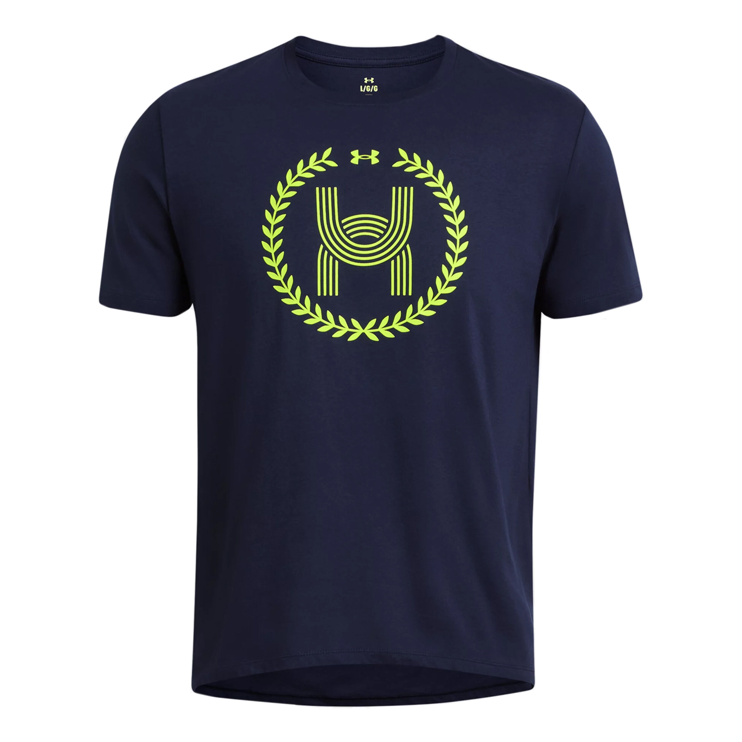 Run Everywhere Wreath SS Laufshirt Herren - Dunkelblau, Neongelb
