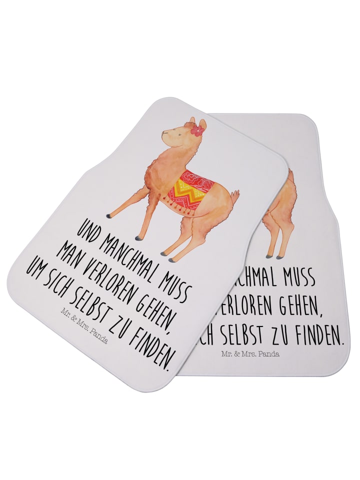 Mr. & Mrs. Panda Fahrer Autofußmatte Alpaka Stolz mit Spruch in Weiß günstig kaufen onesize