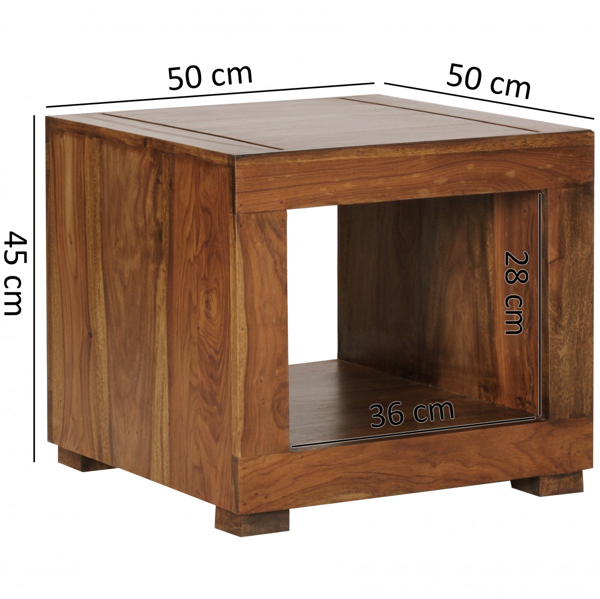 Wohnling Sheesham Couchtisch Massiv 50 x 50 cm Massivholz