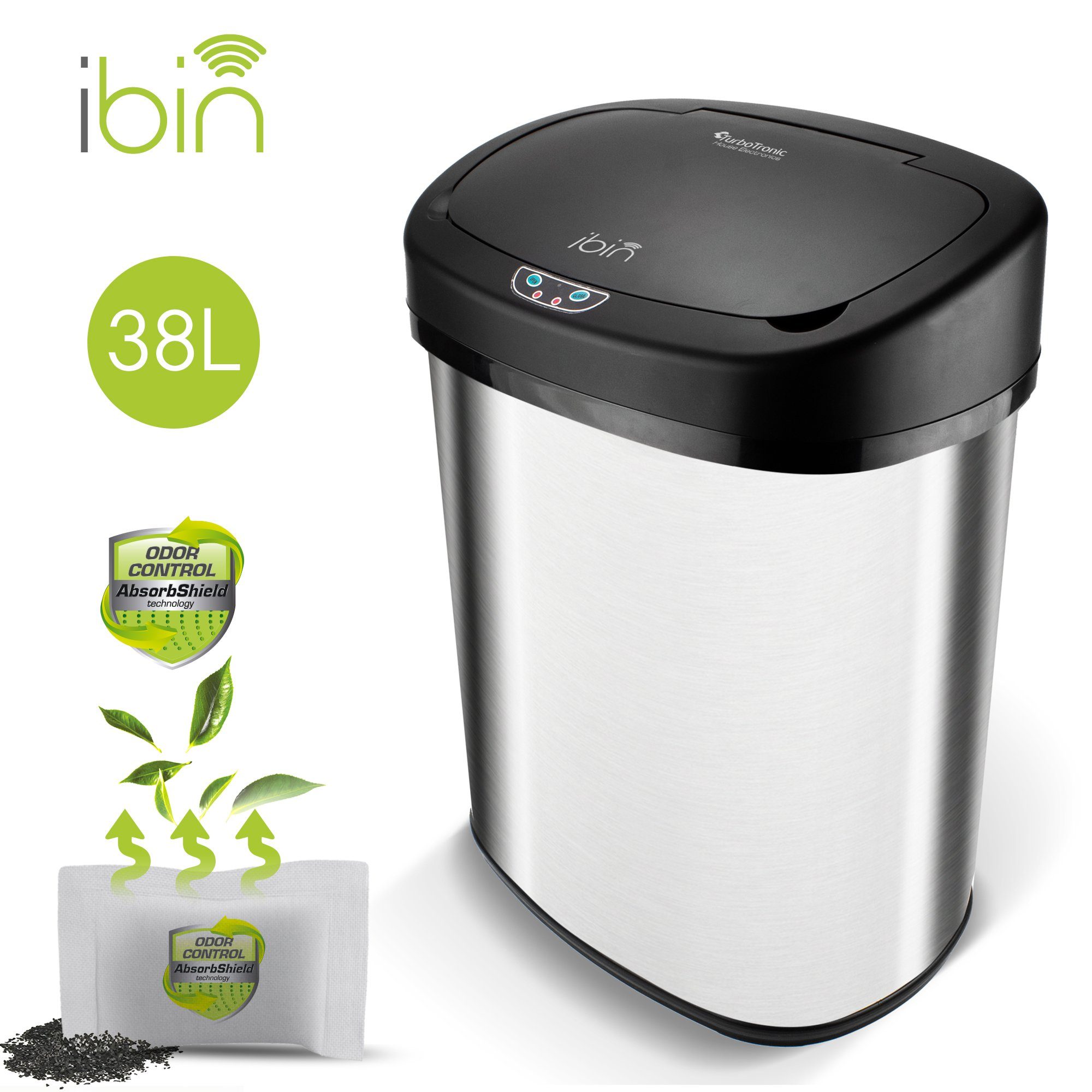 TurboTronic by Z-Line Mülleimer Batterie-/Netzbetrieb 38L, 48L oder 58L, Geruchsfilter, Automatik Abfalleimer, Edelstahl