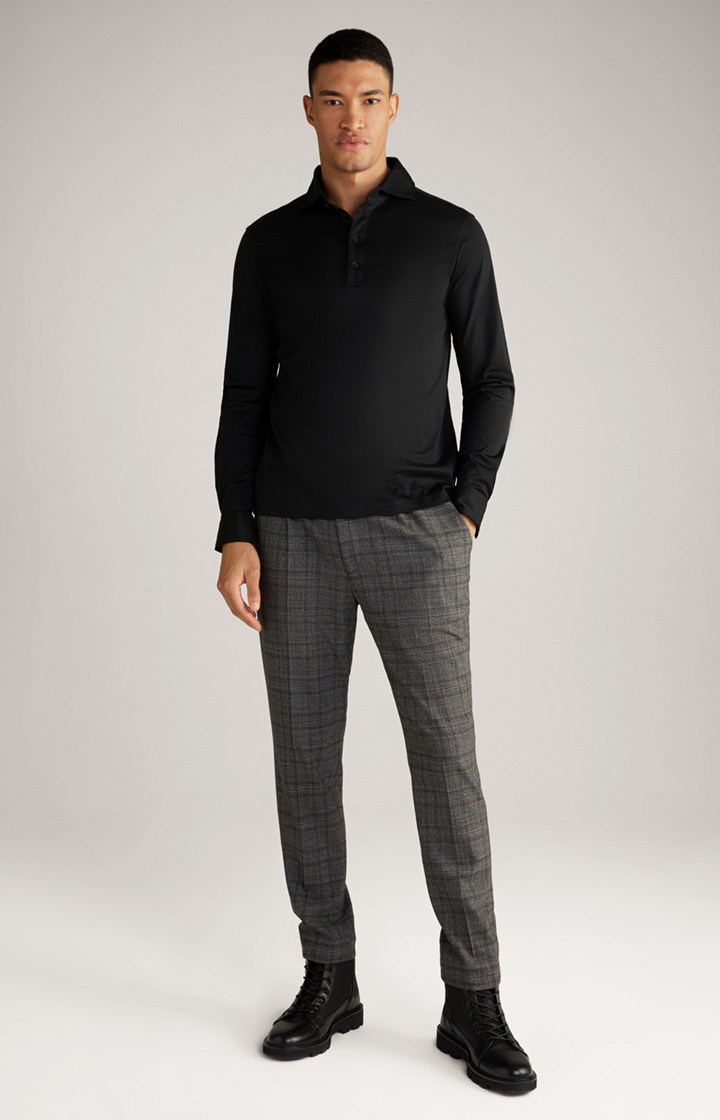 Langarm-Poloshirt Baldwin in Schwarz