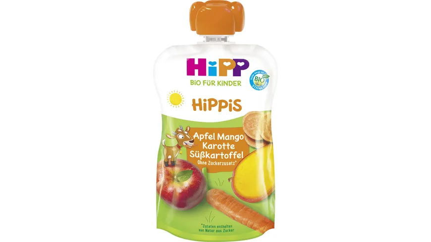 HiPP Bio für Kinder HiPPis - Quetschbeutel 100g: Apfel Mango Karottte Süßkartoffel 100 g