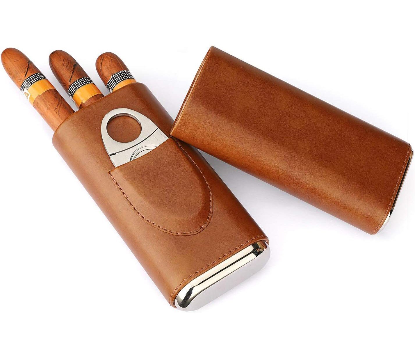 ZanMax Humidor Premium-Leder-3-Finger-Zigarren-Humidor mit Zedernholzauskleidung
