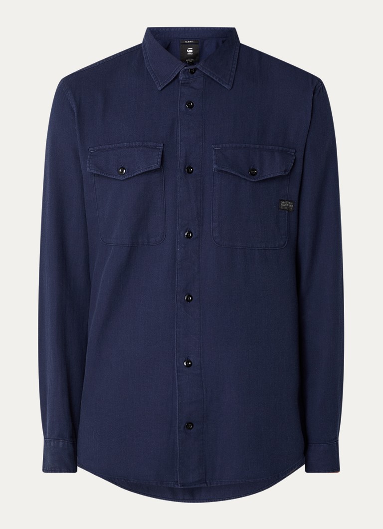 Cămașă G-Star RAW bleumarin slim fit, cu buzunare la piept.