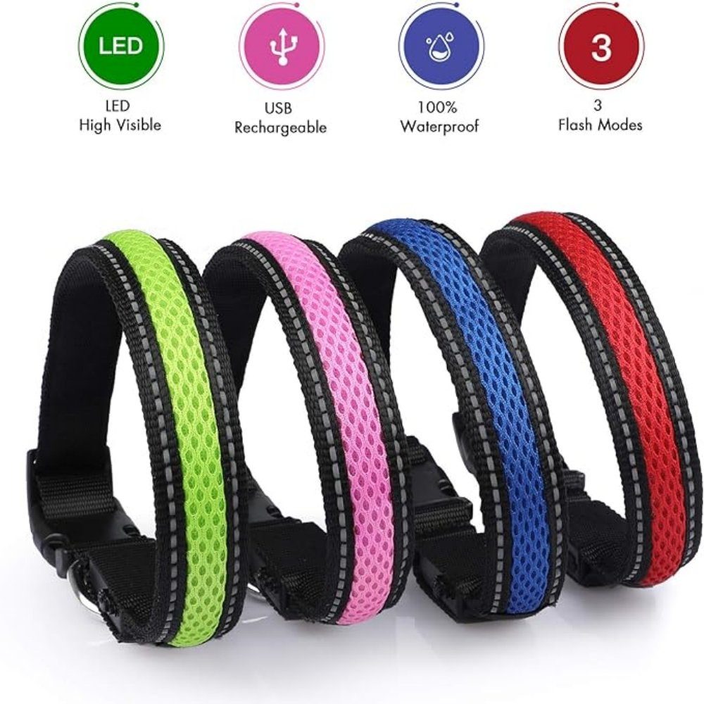 Ciskotu Hunde-Halsband Leuchthalsband Hunde Aufladbar,Hundehalsband Leuchtend Wasserdicht, mit 3 Beleuchtungsmodi, Verstellbare LED Halsband