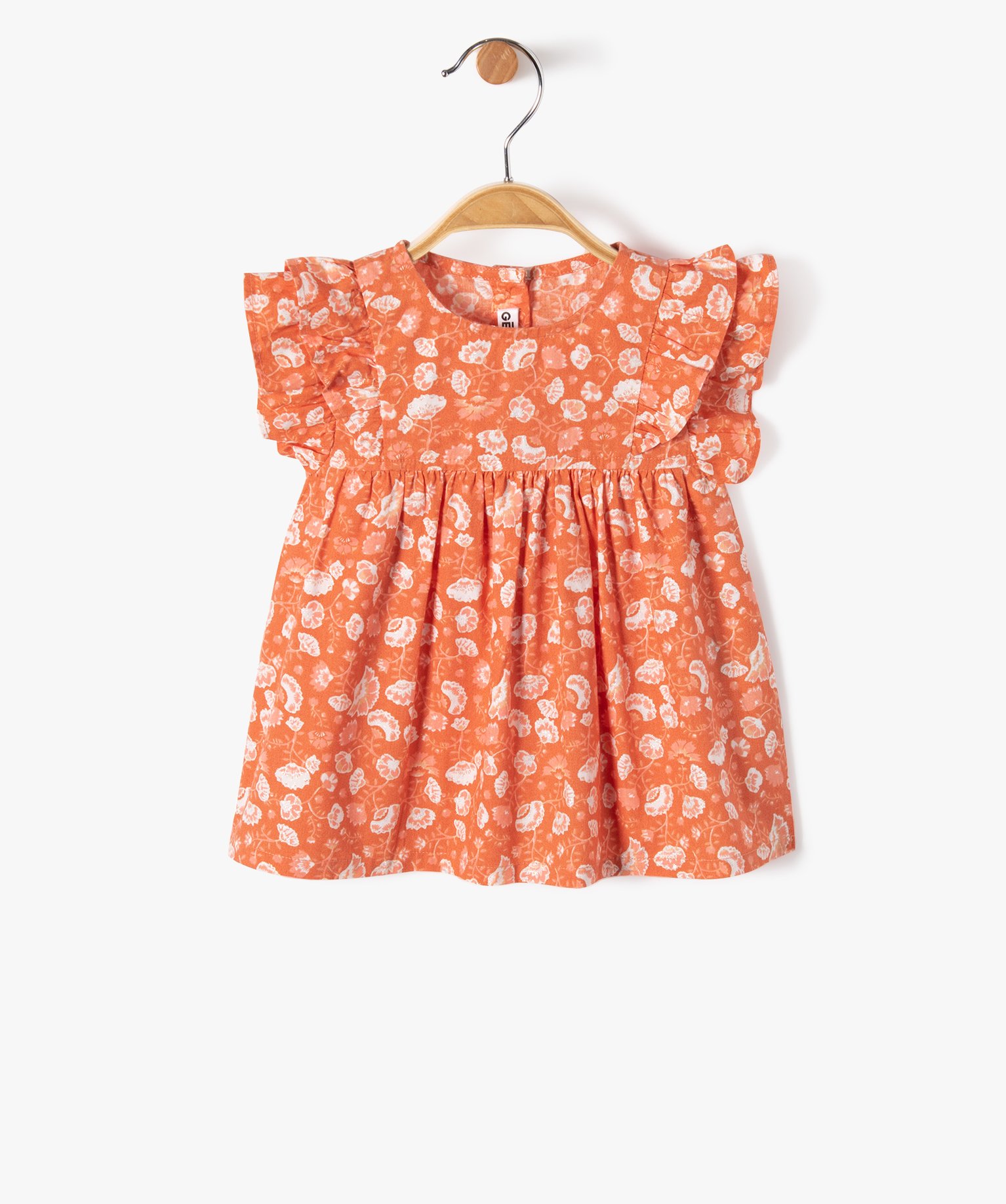 Blouse bébé fille à manches courtes volantées et imprimé fleuri pailleté
