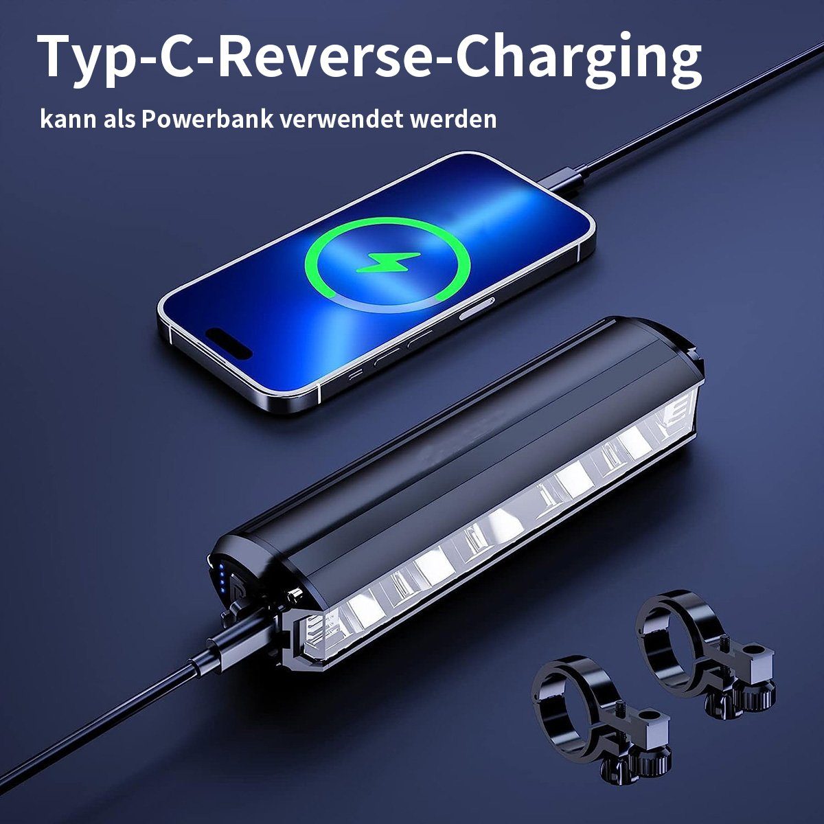Yoyaxi Fahrradbeleuchtung 2600 Lumen LED-Fahrradlicht, 8000mAh Powerbank, USB-aufladbares Aluminiumlicht für Rennräder für Erwachsene