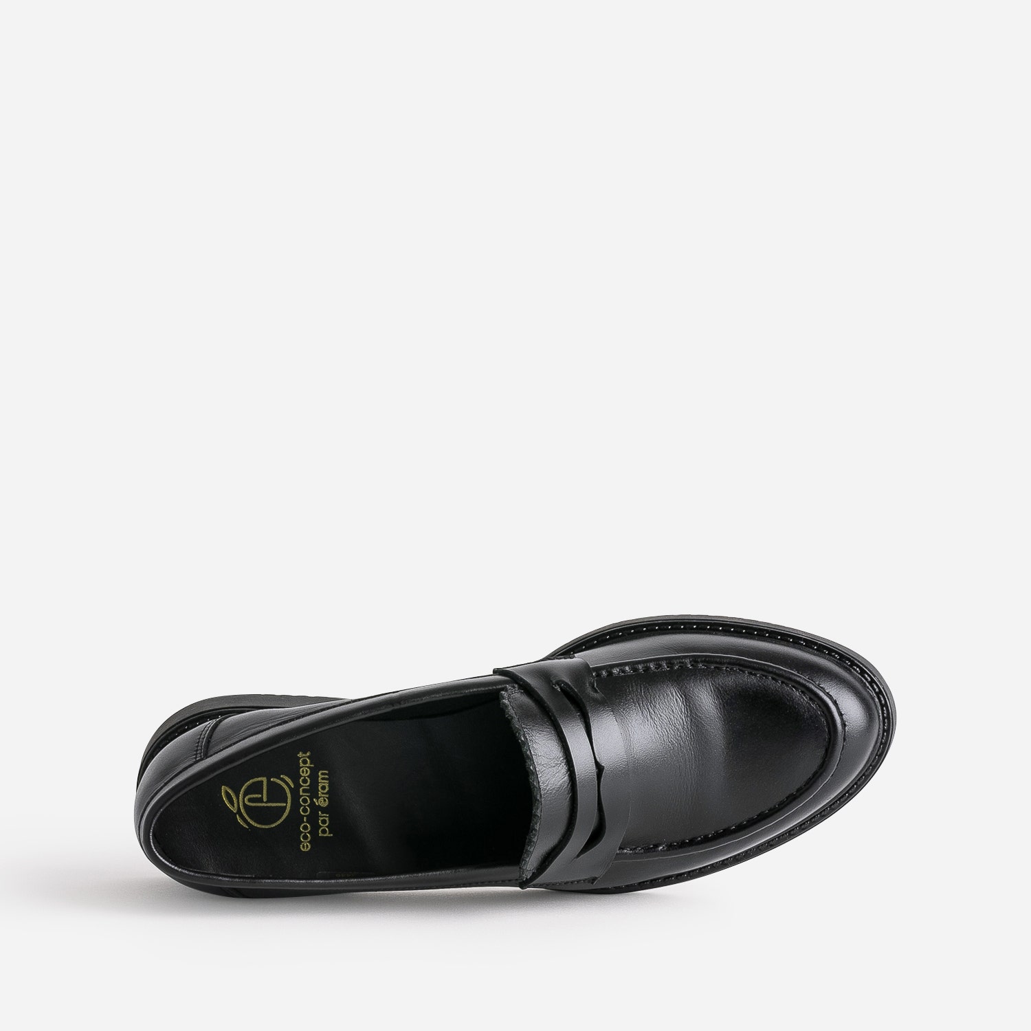Mocassin noir éco-conçu en cuir bord cranté