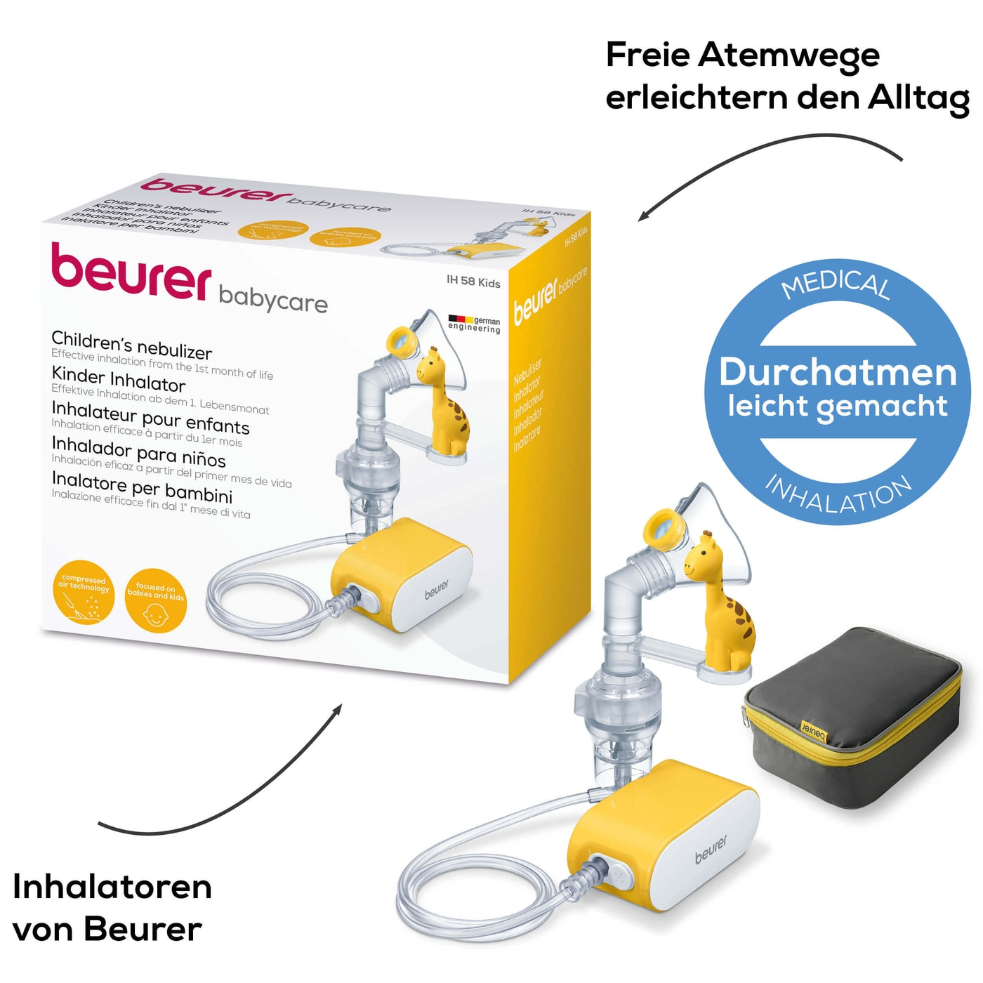 Beurer Inhalator IH 58 Kids-Kinder Inhalator mit Kompressor-Drucklufttechnologie - klein & ideal auf Reisen