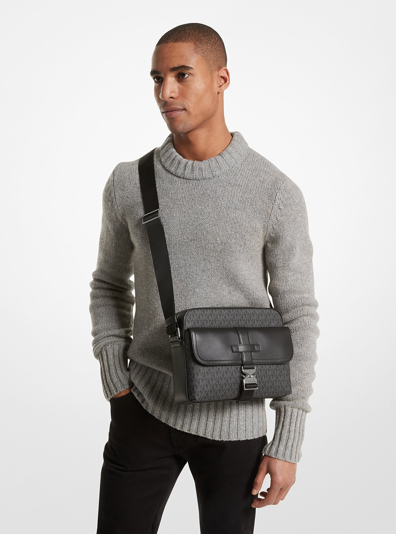 Borsa per fotocamera Hudson Signature Logo in pelle - NERA