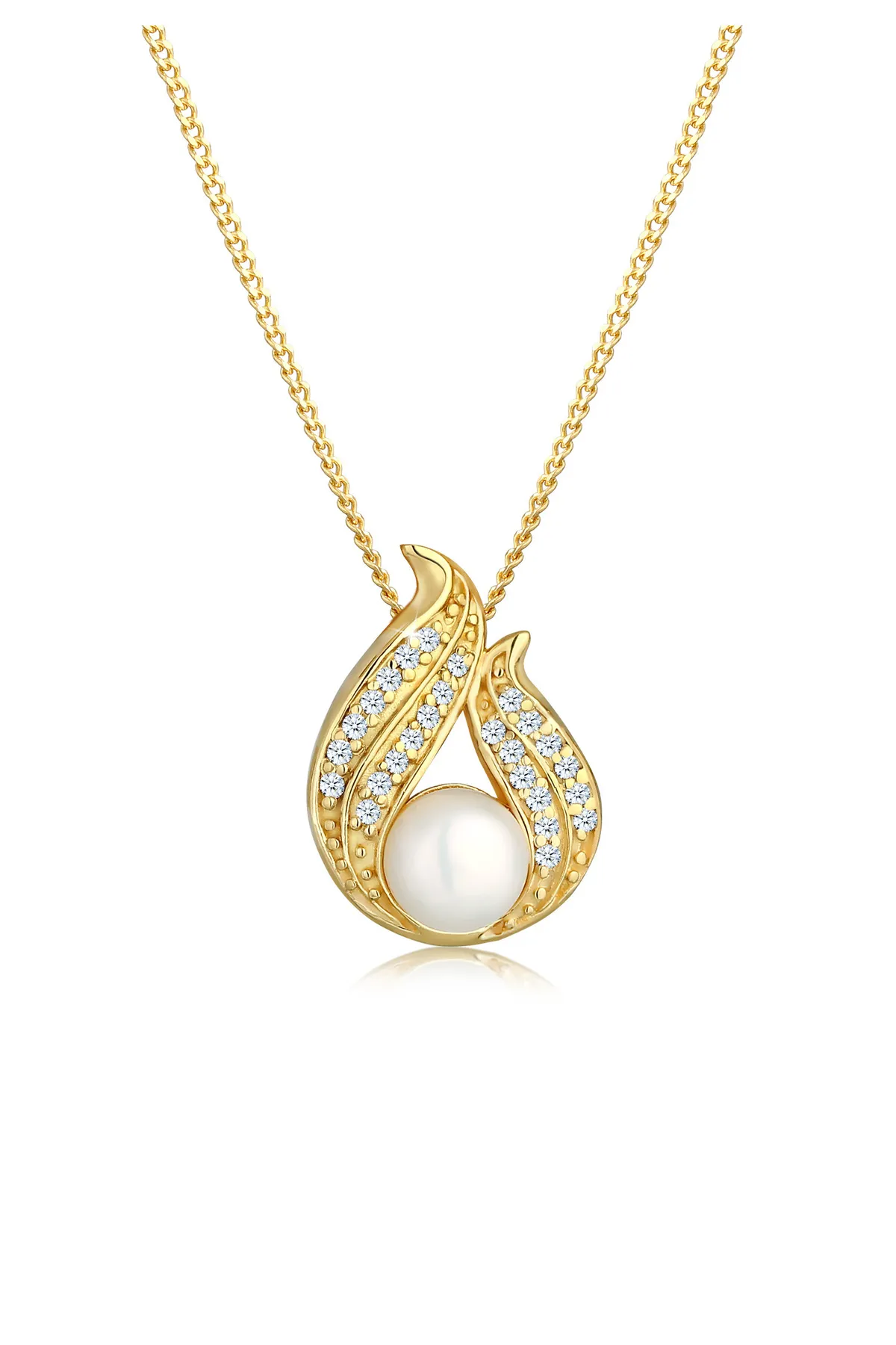 ELLI  Halskette Süßwasserzuchtperle Diamant (0,13ct) 585 Gelbgold