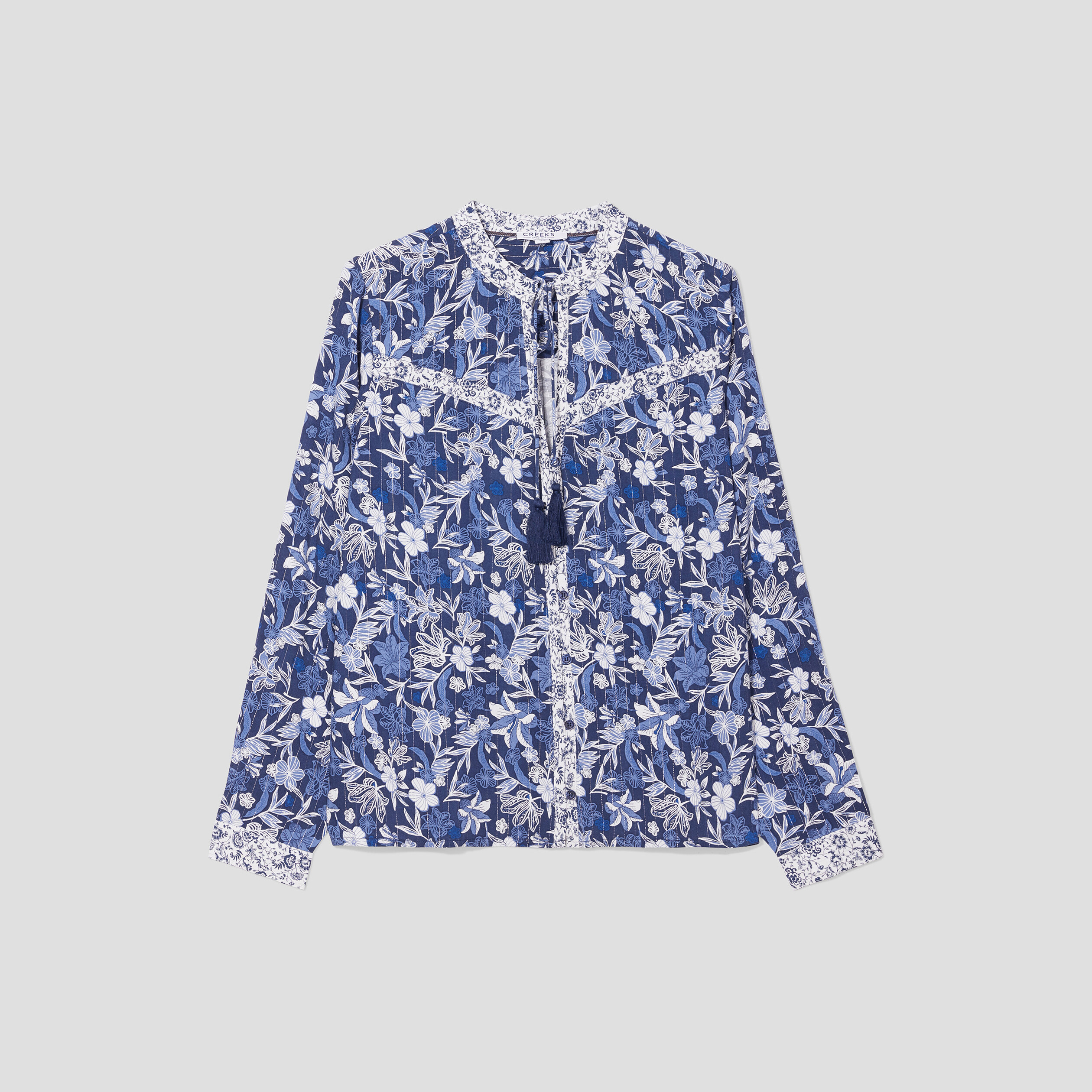 Chemise col cordons à pampilles bleu marine femme | La Halle
