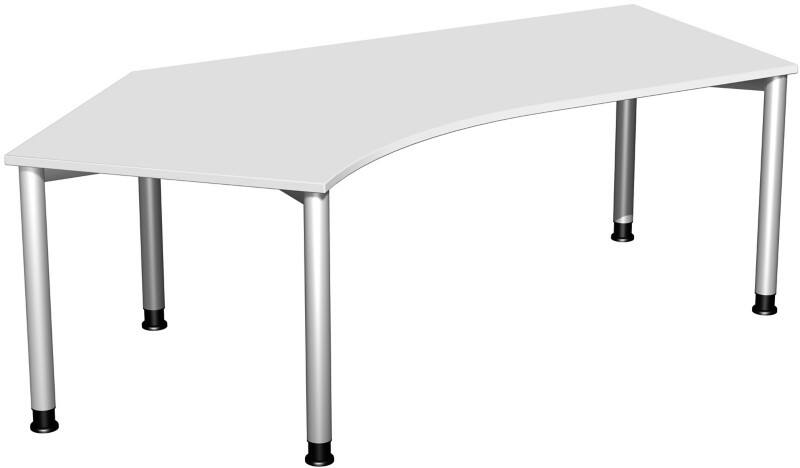 4 Fuß Flex Schreibtisch 135° links höhenverstellbar, 2166x1130x680-800, Lichtgrau/Silber