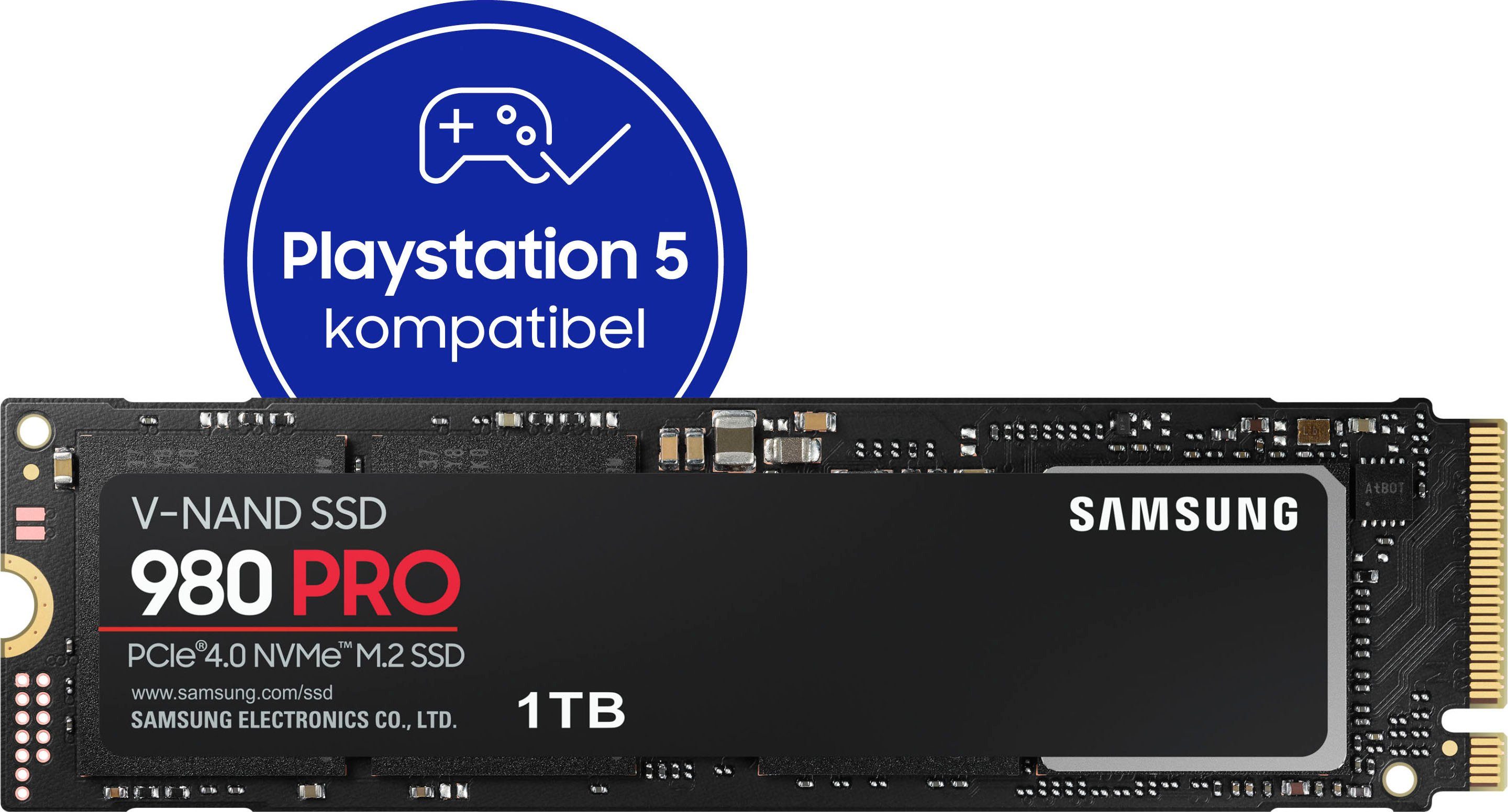 Samsung 980 PRO interne SSD (1 TB) 7000 MB/S Lesegeschwindigkeit, 5000 MB/S Schreibgeschwindigkeit, Playstation 5 kompatibel, PCIe® 4.0 NVMe™, M.2