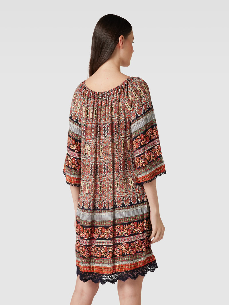 Minikleid aus Viskose mit Allover-Muster in dunkel orange