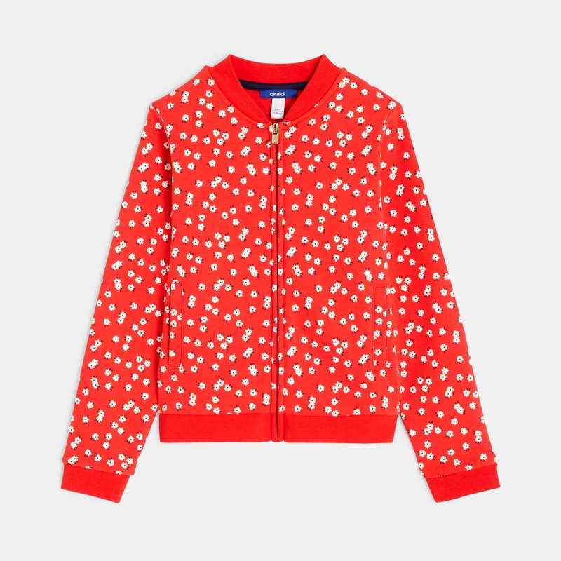 Teddy zippé en molleton imprimé rouge fille
