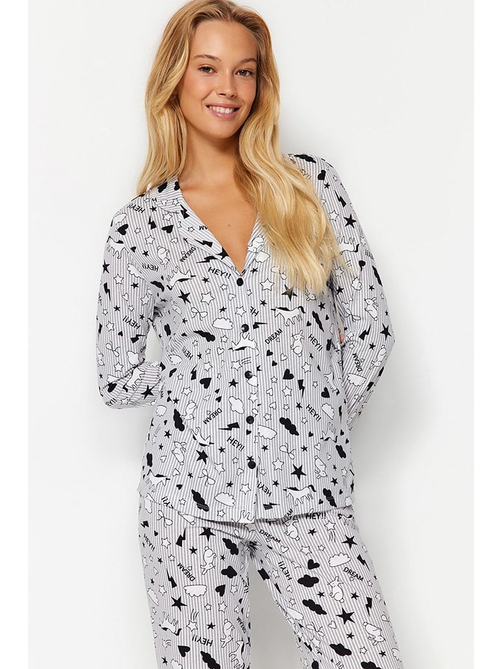 trendyol Pyjama in Grau/ Weiß/ Schwarz günstig kaufen