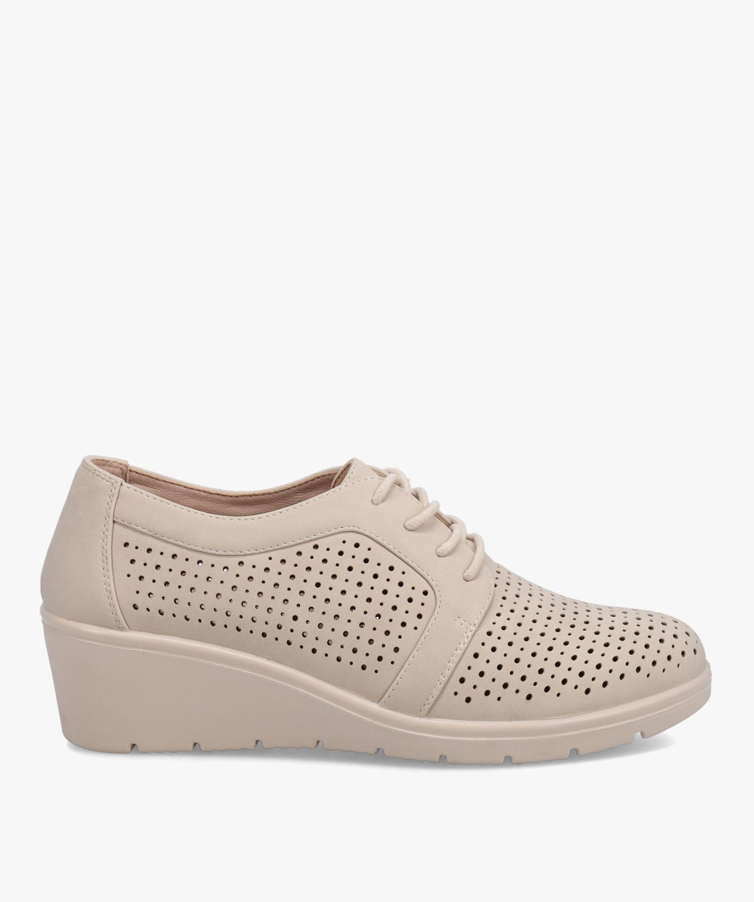 Derbies femme confort à talon dessus uni ajouré beige | GEMO