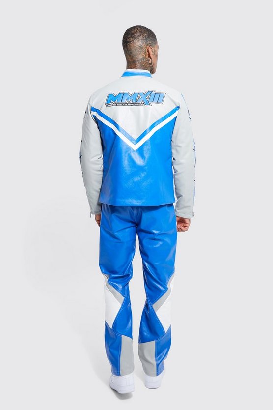 PU Motosport-Jacke mit Trichterkragen