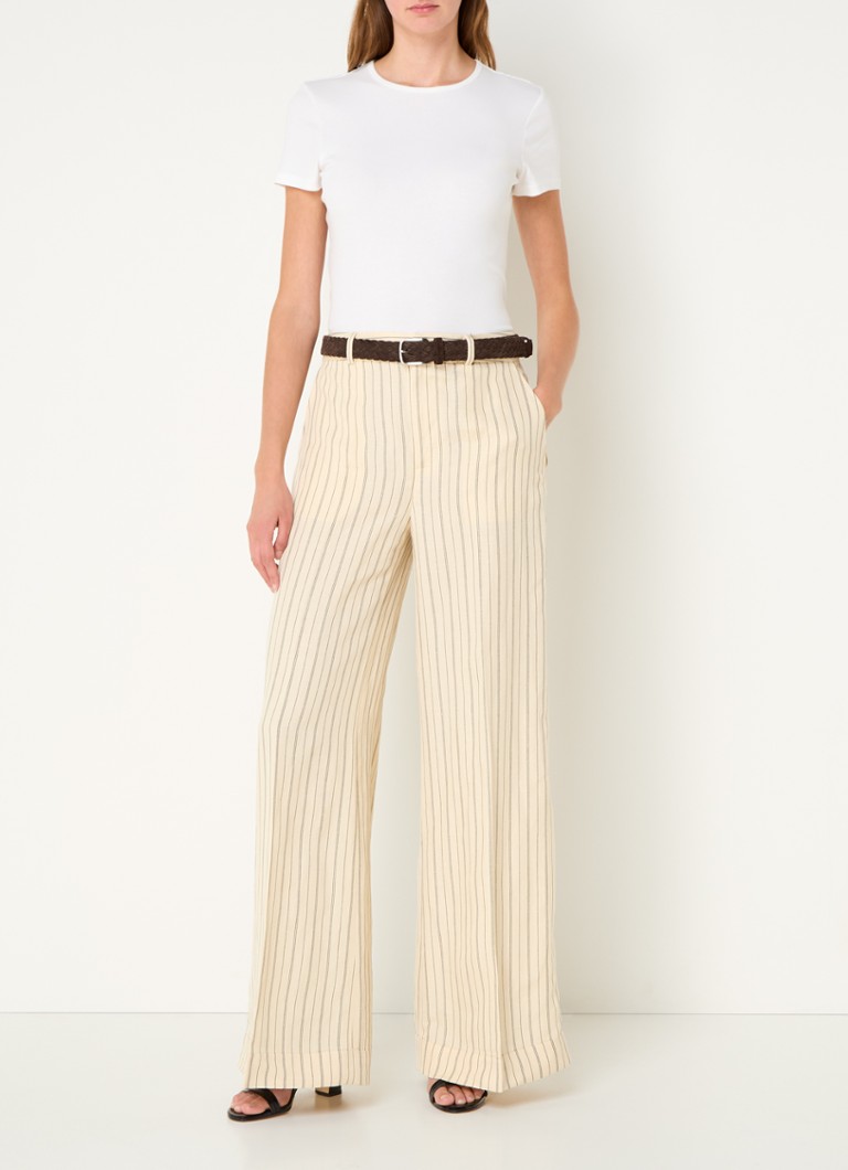 Pantaloni Ralph Lauren cu talie înaltă și croială largă, din amestec de in cu dungi.