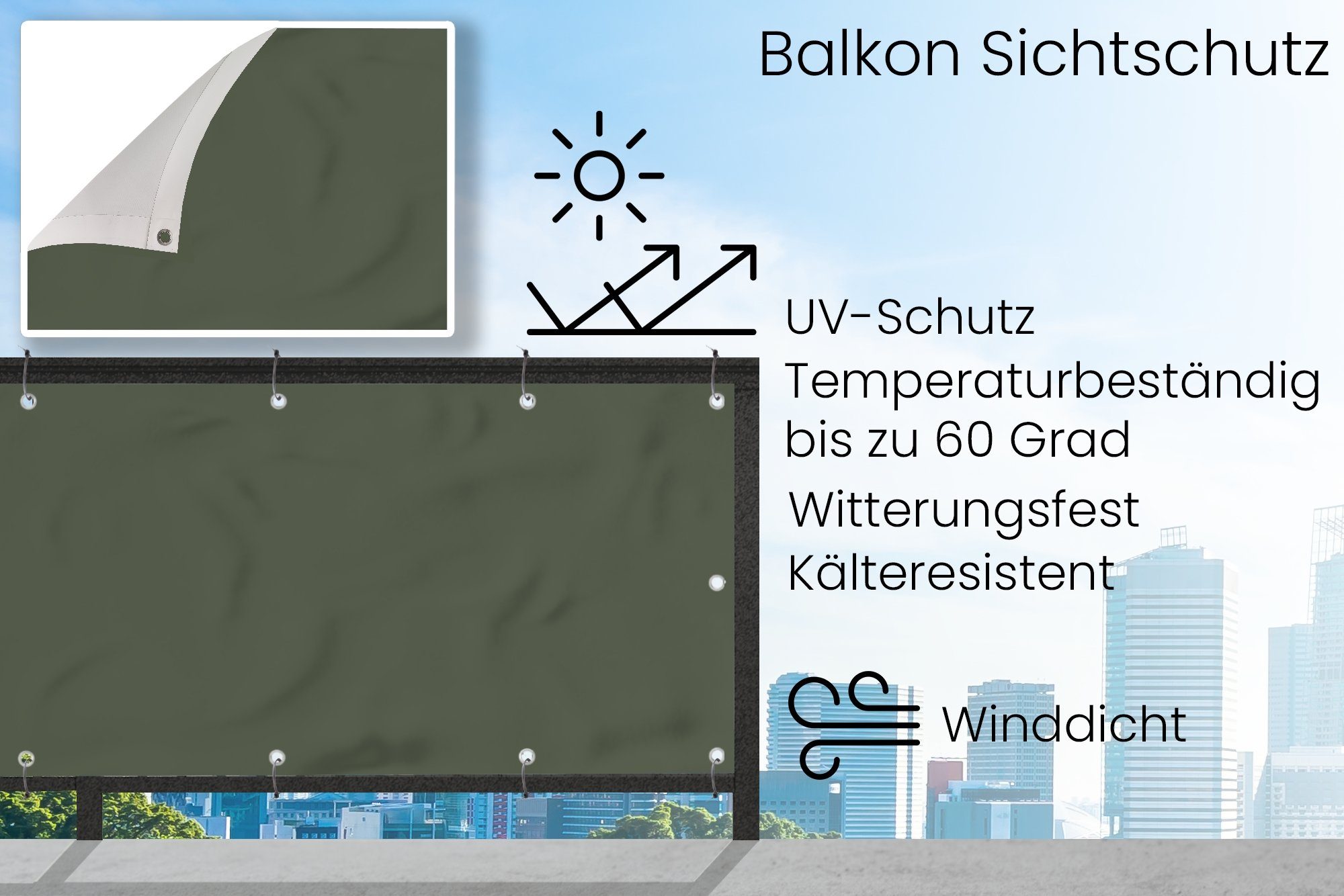 MuchoWow Balkonsichtschutz Grün - Einfarbig - Olivgrün (1-St) Balkonbanner, Sichtschutz für den Balkon, Robustes und wetterfest