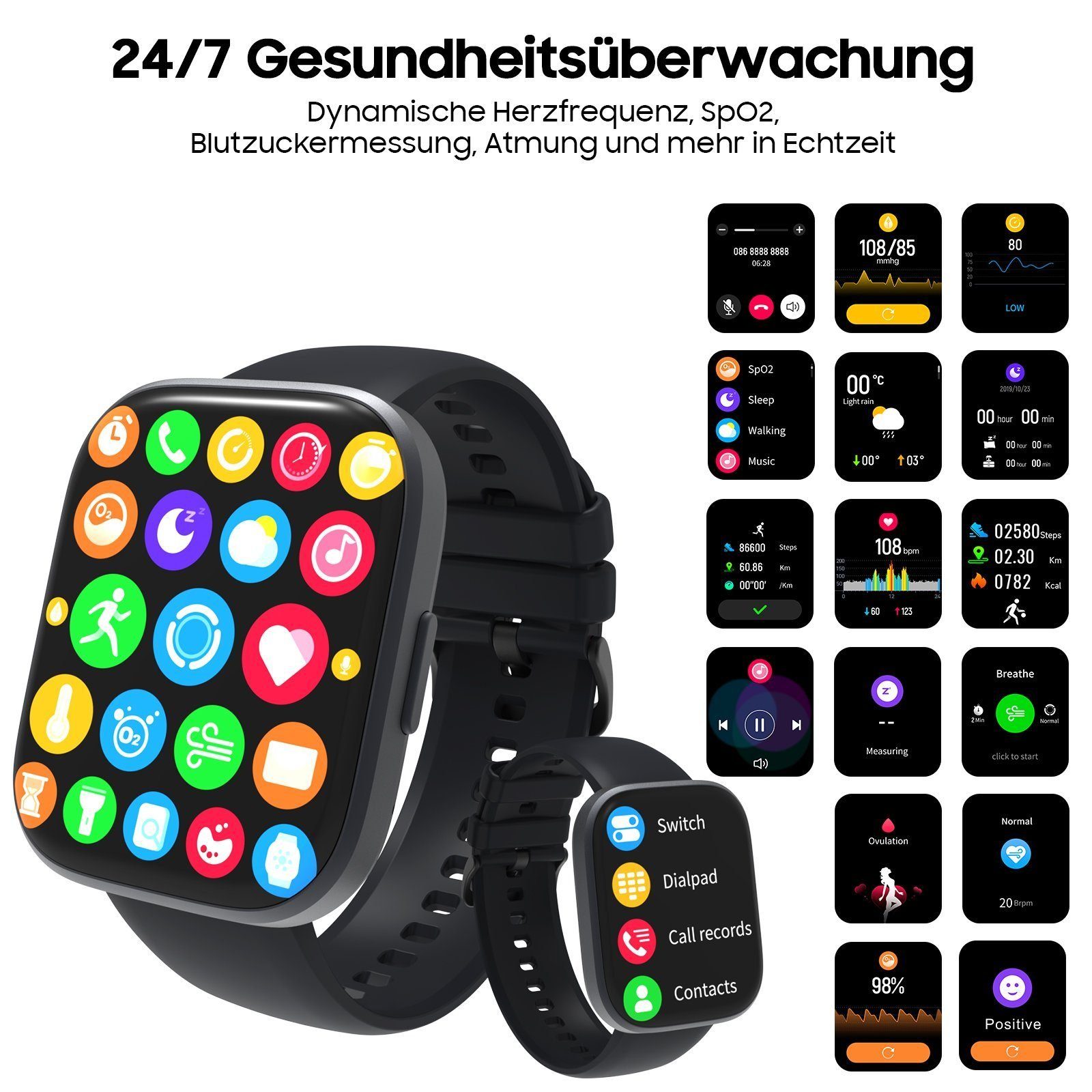 iceagle Smartwatch für Männer Frauen,1.96